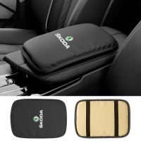 【CW】 Car Logo Armrest Console Arm Rest Protection Cushion Skoda Octavia Kodiaq Karoq Fabia Kamiq Roomster