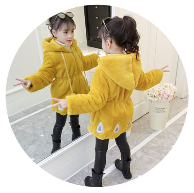 New Winter Keep Warm Girls Jacket Thick Fur Collar Long Style Fashion Hooded Outerwear For Kids Children Heavy Coat