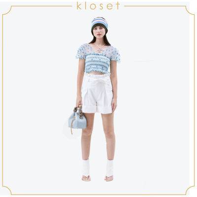 KLOSET Chilli Puff Sleeves Top (SS21-T004) เสื้อผ้าต่าข่าย เสื้อผ้าปัก สม๊อกเอว  เสื้อตัวสั้น