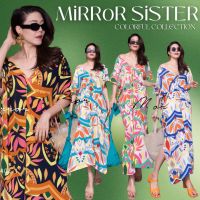 ?ป้าย Mirrorsister 30406.1 เดรสลายอาร์ต ลายRANDoM แพทเทรินเดรสหลวมๆผ่าข้างเดินสบาย คอวีหน้าหลัง