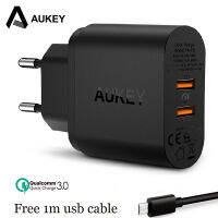 AUKEY อะแดปเตอร์ที่ชาร์จความเร็วสูง PA-T16สูงสุด36W 2พอร์ตออกชาร์จเร็ว QC3.0เทคโนโลยีเดสก์ท็อปแผ่นโทรศัพท์เรามาตรฐานยุโรป