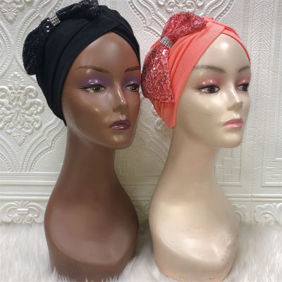 หมวกแอฟริกัน sequined Aso Oke Hijab Gele headtie ทำ turban HEAD Wrap สุภาพสตรีหมวกมุสลิม Auto หมวก headtie as.oebi Legal