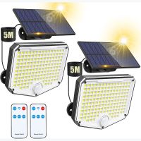 210LED Outdoor Solar Flood LightIndependent Solar Panel Security Light with Power Cord IP65 Waterproof for Porch Garden Garage