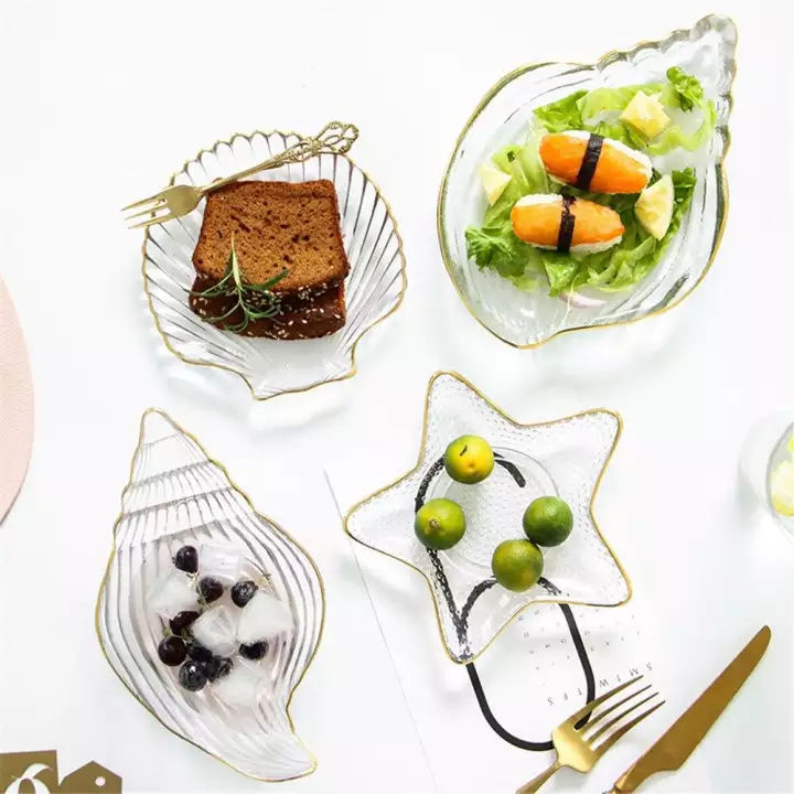 จานแก้วรูปดาวสร้างสรรค์-จานสลัดจานขอบทองผลไม้ขนมหวานชุดเครื่องใช้บนโต๊ะอาหารถาดเก็บสร้อยคอจานเครื่องประดับ