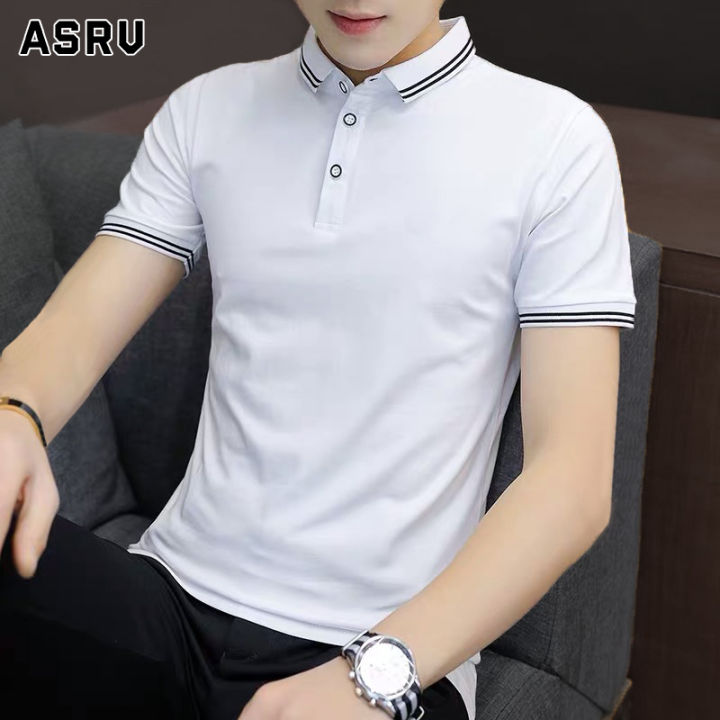 asrv-เสื้อโปโลผู้ชาย-polo-เสื้อคอปกผูชาย-เสื้อกีฬาคอปก-เสื้อยืดคอปก-เสื้อยืดแขนสั้นสำหรับผู้ชาย-เสื้อสีพื้นคอปก-เนื้อผ้านุ่มนิ่ม-ใส่สบายๆ-ลายทางตรงแขนเสื้อและคอเสื้อ-เสื้อใส่ทำงาน-ใส่เที่ยวเสื้อโปโลชา