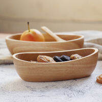 Japanese rubber wooden boat oval wooden bowl snack breakfast salad bowl dessert fruit plate creative tableware whole wood