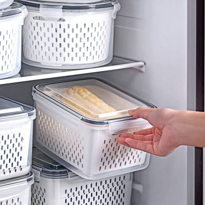 3PCS Kitchen Organizer Refrigerator Storage Box Fridge Fresh Vegetable Fruit Boxes Drain Basket Kitchen Storage Basket Container