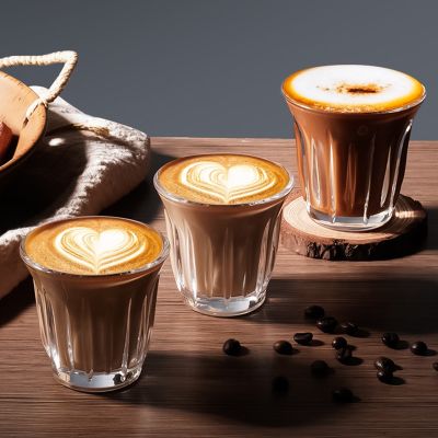 ☋✓™ GIANXI Coffee Cup American High-grade Clear Glass Milk Cup Creative Simple Retro French Latte Cup Drink Utensils Tea Cup