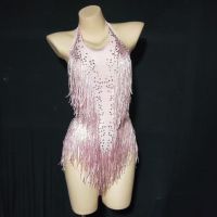 Sparkly Party Romper Crystals Fringes Bodysuit Sexy Tassel Leotard Jazz Dance Costume Stage Wear Dancer Performance Show Cloth