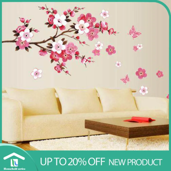 Household Series 3d Pink Cherry Blossom Wall Sticker Art Home Decor Graphic Flowers Petals Tree Stickers For Living Room Bedroom Kids - Wall Stickers Art For Living Room