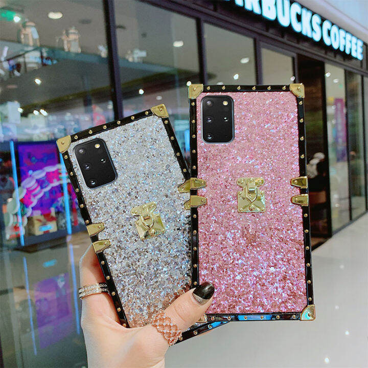 jiefieสำหรับsamsung-galaxy-s20-s20-s20-ultra-s20-fe-s21-s21-s21-ultra-s22-s22-s22-ultra-เคสโทรศัพท์สแควร์glitter-blingแฟชั่นยี่ห้อกรอบตอกหมุดปลอก