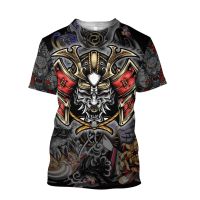 (in stock) 2022 Summer T-shirt Vintage Cute Samurai Tattoo 3D Print Mens T-shirt Summer Fashion Harajuku Short Sleeve T-shirt Unisex Top (free nick name and logo)