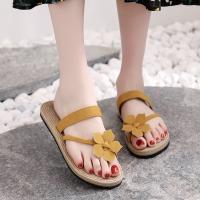 ᶫᵒᵛᵉᵧₒᵤ Ready Stock Faux Straw Rubber-plastic Tourism Flower Outer Wear Flat Sandals-Princess Shoes