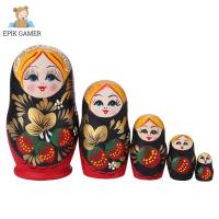 Epik ของเล่นเมอร์เกมไม้5ชั้น,ตุ๊กตาสีสตรอว์เบอร์รีสาวรัสเซีย Matryoshka