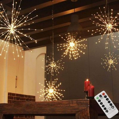200 LED Solar Starburst Sphere Lights Firework Lights Waterproof Hanging Fairy Copper Wire Lights for Patio Parties Christmas