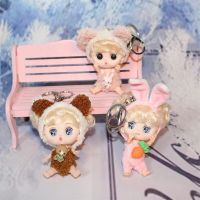 10cm Ob11 Bjd Doll 1/12 Cute Keychain Doll Set 3D Comic Blue Eyes Girls School Bag Hanging Ornament Toy Interior Ornament Gift