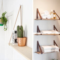 Home Bathroom PU Leather Hanging Rope Wooden Shelf Rack Plant Flower Pot Tray Wall Shelves Organizer Nordic DIY Home Decoration