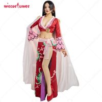Women One Piece Boa Hancock Cosplay Costume Red Top Skirt With Cloak Set With Earings