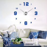 ZZOOI Fashion 3D Mediterranean style big size blue wall clock mirror sticker DIY brief living room decor meetting room wall clock