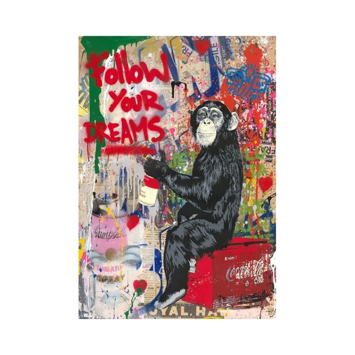 ทำตามความฝันของคุณ-graffiti-art-gorilla-ภาพวาดผ้าใบโปสเตอร์และพิมพ์-monkey-street-ภาพผนังสำหรับตกแต่งบ้าน