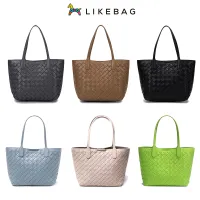 LIKEBAG Leather Weave Tote Bags Solid Color 2PCS Bag for Women