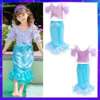 Little Mermaid Princess Costume Kids Birthday Halloween Girl Dress Children Summer Beach Fishtail Frocks Carnival Party Cosplay