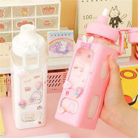 700 ml/900 ml Kawaii Shaker ขวดน้ำฟางสติกเกอร์น่ารัก BPA ฟรีพลาสติกชานมแบบพกพา Gourd เครื่องดื่มขวดสำหรับสาว-mu xuan trade