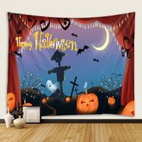 Moon Pumpkin Witch Halloween Haunted House Tapestry Family Yoga Mat Background Cloth Kawaii Room Decor Mural Room Decor Gobelin