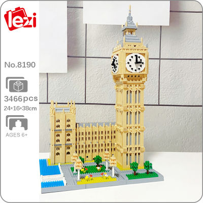 Lezi 8190 World Architecture Elizabeth CLOCK Tower Big Ben Palace 3D MINI Diamond Blocks อิฐของเล่นสำหรับเด็กไม่มีกล่อง