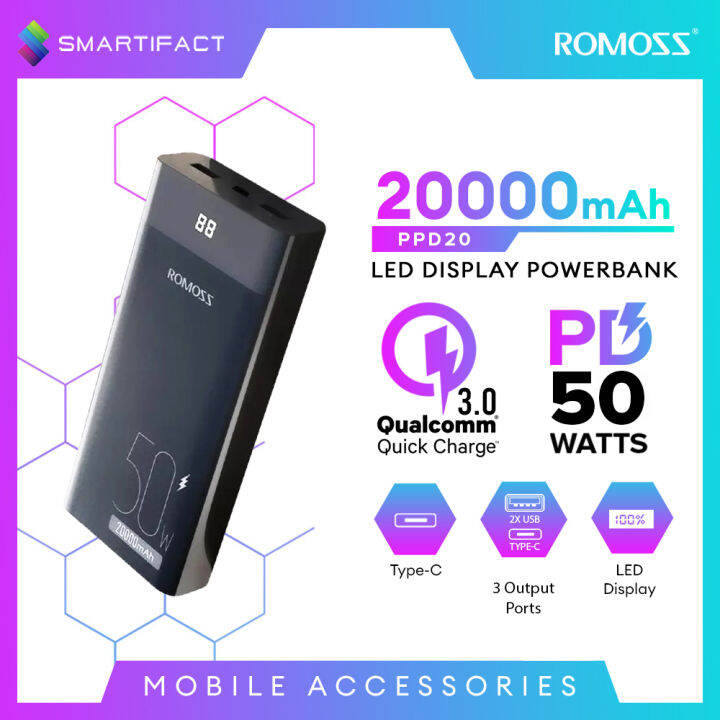 Romoss PPD20 20000mAh 50Watts Type-C Quick Charge For Laptop Pad ...