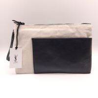 2023 NEW for﹊☞ 2023 New Style Cosmetic Bag Texture Beige Canvas Black PU Soft Leather Niche Double Storage Cosmetic Bag