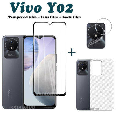 (3ใน1) สำหรับ Vivo Y02ฟิล์มกระจกเทมเปอร์ Vivo Y02S Y16ปกป้องหน้าจอ Y35 + ฟิล์มป้องกันเลนส์กล้องถ่ายรูป + ฟิล์มด้านหลังคาร์บอนไฟเบอร์