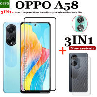 (3 In 1) OPPO กระจกนิรภัยสำหรับ A58ฟิล์มแก้วฟิล์มป้องกัน + ฟิล์มคาร์บอนไฟเบอร์สำรอง + เลนส์กล้องถ่ายรูป