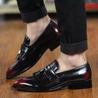 Men Dress Shoes Autumn New Slip On Patent Leather Bright Fringe Male Loafers Pointed Toe Flats Large Size Soft Luxury Mens Shoes