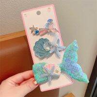 【hot】☃❧✼  3pcs Set Starfish Sequin Hair Sparking Hairpins Fishtail Kids Headwear Headdress