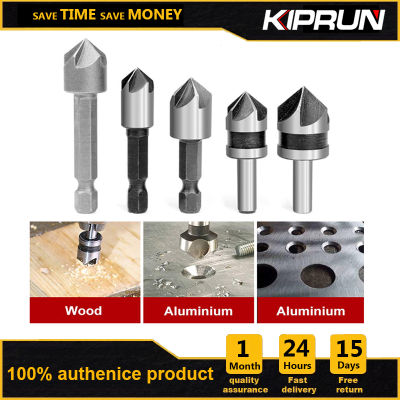 KIPRUN 5ชิ้น5ชิ้นชุดบิต HSS Countersink Drill ขลุ่ย90องศา1/4นิ้วก้านเคาน์เตอร์อ่างล้างจานเครื่องตัดลบมุมโลหะสำหรับเครื่องมือไฟฟ้าที่ทำไม้