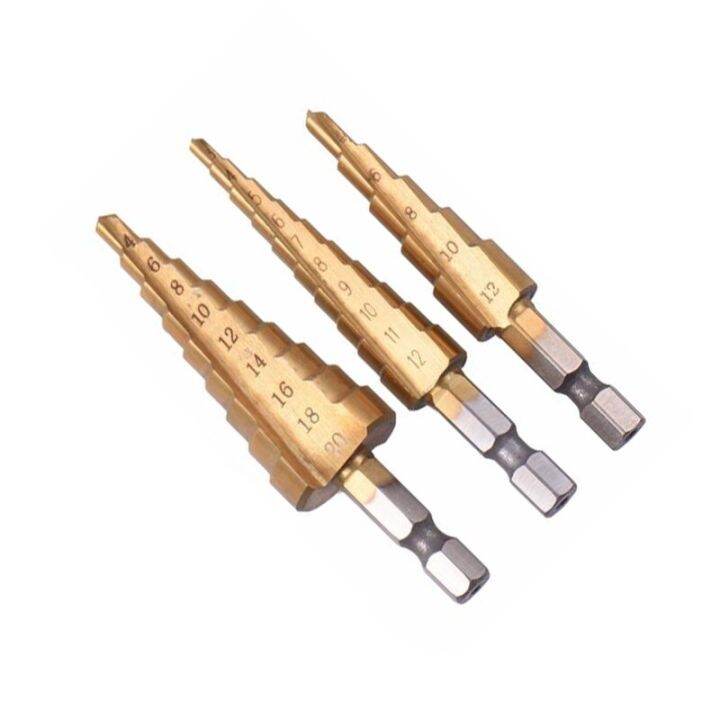 hh-ddpj3pcs-hss-steel-titanium-step-drill-bits-3-12mm-4-12mm-4-20mm-step-cone-cutting-tools-steel-woodworking-wood-metal-drilling-set