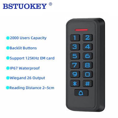 Backlit Keypad Pas Access Controller Reader กันน้ำ2000ผู้ใช้125Khz ID Card Reader Wiegand 26 Door Access Control