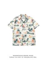 Street Hawaiian style full print short-sleeved shirt mens trendy brand loose couple casual vacation flower shirt 【BYUE】