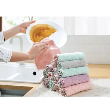 Thick Kitchen Towel Dishcloth Household Kitchen Rags Gadget Microfiber  Non-stick Oil Table Cleaning Wipe Cloth Scouring Pad 5PC