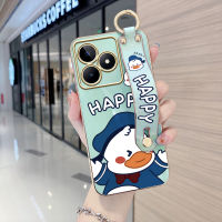 Case4you สำหรับ Realme C53 Realme Narzo N53 (มีสายรัดข้อมือ) นุ่มขอบสี่เหลี่ยมการ์ตูนน่ารัก (เป็ดดอน) ปลอกชุบเคลือบเคสโทรศัพท์หรูหราชุบเคสโทรศัพท์นิ่ม Disny