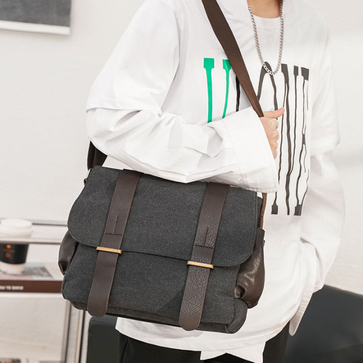 กระเป๋าฉบับภาษาเกาหลีกระเป๋าสะพายไหล่ผ้าใบวัยรุ่นผู้ชาย-กระเป๋าผู้ชายกระเป๋าถนนพักผ่อนกระเป๋าสะพายไหล่ผู้หญิงกระเป๋าผ้าใบกระเป๋านักเรียน