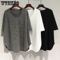 WTEMPO ชายเสื้อโค้งใหม่แขนยาวปานกลางเสื้อยืดคอวีสั้นปีกค้างคาวลำลองสำหรับผู้หญิงฤดูร้อนฤดูใบไม้ผลิเสื้อแบบบาง