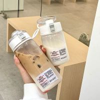 hotx【DT】 400ml 600ml Transparent Plastic Bottles with Scale Rope BPA Leakproof Drink Bottle Drop-resistant Cup