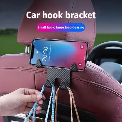 Car Seat Headrest Hook Carbon Fiber Mobile Phone Holder Coat Accessories Holder Handbag Vehicle Car Universal Purse Car Interior O2W9