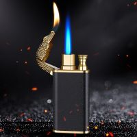 ❆ Metal Crocodile Dolphin Double Fire Lighter Windproof Blue Flame Inflatable Butane Lighter Smoking Accessories Gadget for Men