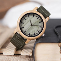 BOBO BIRD V-D11 Mens Bamboo Wooden Quartz Watches Green Wooden Face Green Nylon Strap Quartz Watch relojes hombre