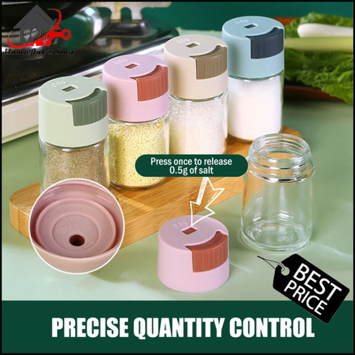 QINGHON Metering Salt Shaker, Glass Metered Salt Dispenser, Press Type  Quantitative Salt Glass Seasoning Bottle, Can Spice Salt Cumin Powder  Pepper