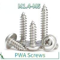 100pcs/lot  A2-70 Stainless Steel PWA Phillips Pan Round Head With Washer Self-tapping Screw M1.4 M1.7 M2.3 M2.6 M3 M3.5 M4 M5 Screw Nut Drivers