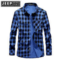 Jeep Spirit 1941 Estd เสื้อทำงานหลวมๆของผู้ชายสำหรับฤดูใบไม้ผลิและแขนยาวแบบใหม่ในฤดูใบไม้ร่วงเสื้อเชิ๊ตชายลายสก็อตบุด้านนอก